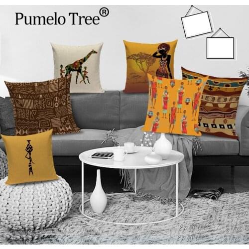 African Woman Cushion Cover Dancing Lady Africa Geometric Pillow Covers Ethnic Abstract Sofa Decor Throw Pillow Cases Almofadas