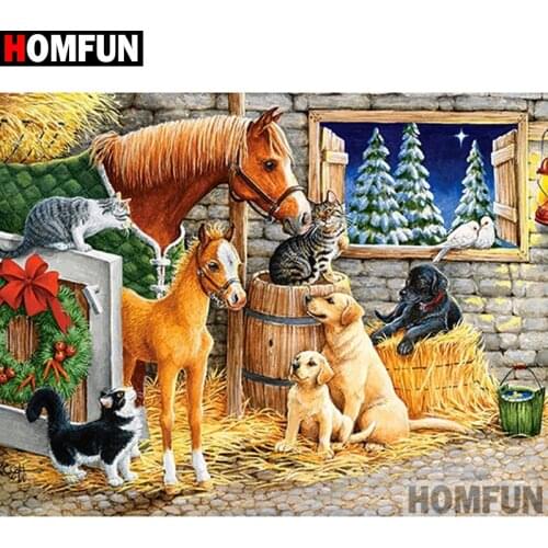 HOMFUN Full Square/Round Drill 5D DIY Diamond Painting "Animal horse dog" 3D Diamond Embroidery Cross Stitch Home Decor A20195
