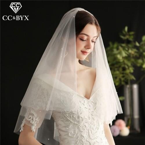 CC Wedding Hair Veil 100% Handmade Engagement Bridal Hairwear Double Layer Lvory White Color Yarn Simple Design Headdress V648