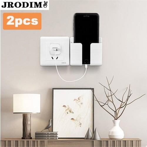 Home Organizer Wall Mounted Mobile Phone Charging Hanging Holder Remote Control Storage Box Plug Bracket Charger Storage Holder