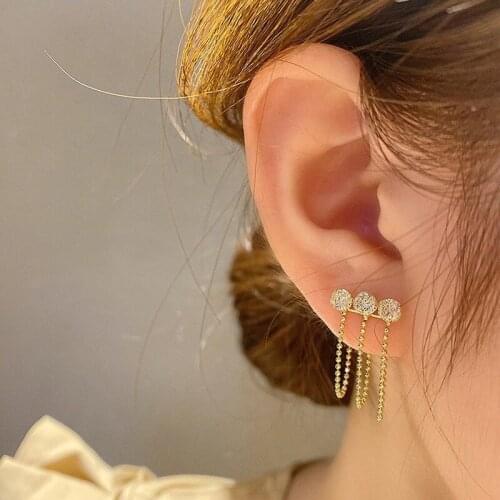 Korean New Design Fashion Jewelry Mesh Crystal Metal Tassel Earrings Elegant Shining Zircon Ball Earrings Female Accessories