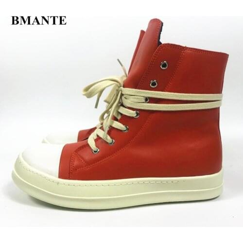 Bmante Women Men Boots Winter With Velvet Genuine Leather Trainers Ankle Snow Boots High Top Shoes Gothic Dark Owen Sneakers