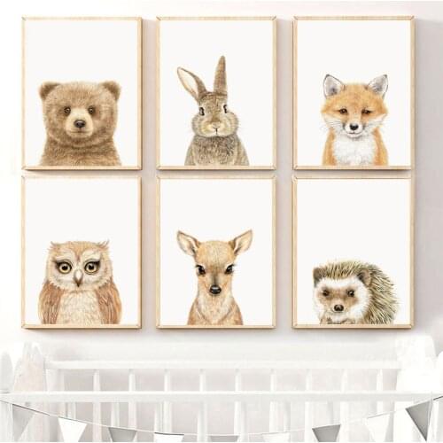 Bear Bunny Fox Deer Owl Hedgehog Monkey Nursery Wall Art Canvas Painting Posters And Prints Wall Pictures Baby Kids Room Decor