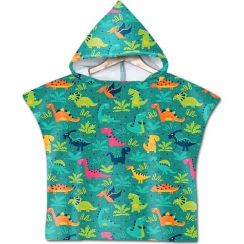 Cute Dinosaur Doodle Pattern Microfiber Beach Towel For Kid Children Quick-drying Bath Towel Swimming Cloak