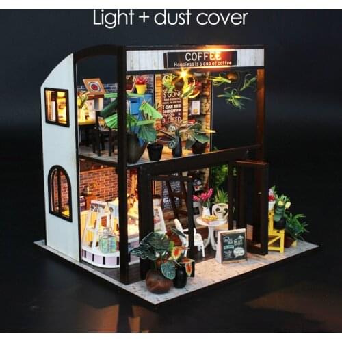 DIY MINI Doll House Miniature DIY Dollhouse With Furnitures Wooden House Waiting Time Coffee House Toys For Children Gift M027