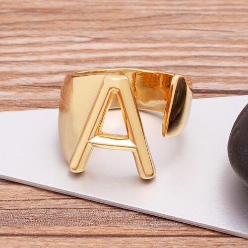 New Fashion 26 PCS/Lot Hip Hop Adjustable Gold Color Copper CZ A-Z Letter Ring Statement Charm Name Jewelry For Women Girl Gift