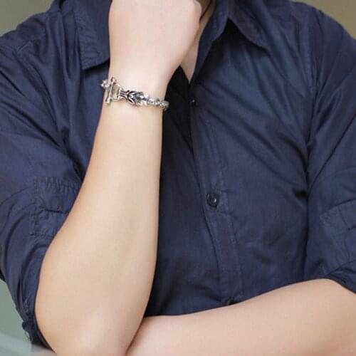 Stainless Steel Mens Biker Cuff Link Chain Bracelet Dragon Heads Wristband