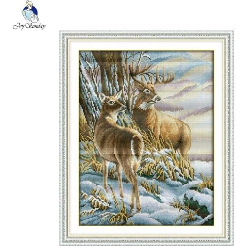 Joy Sunday Deer 3 Patterns Counted Cross Stitch kit 14ct 11ct DIY Hand Made Embroidery set Needlework Home Decoration Send Gift