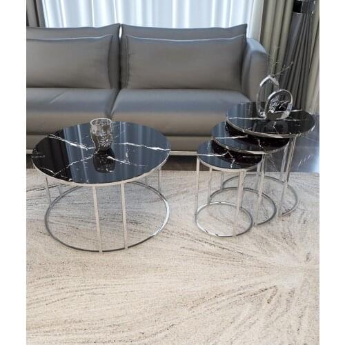 Zigon Medium Coffee table Set Black Marble Pattern Unbreakable Glass журнальный столик mesa auxiliar table basse de salon