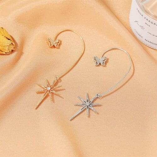 New Butterfly Womens Earrings Fashion Hollow Six-pointed Star Pendant Dangle No Pierced Ears Bone Hanging Jewelry Gift