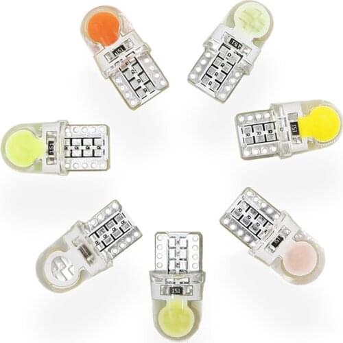 New 10Pcs T10 LED W5W 194 168 Silicone Width Column Lamp 12V COB Light Bulbs License Plate Light Highlight LED Car Dome Lights