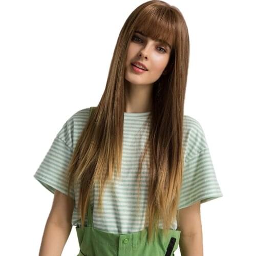 Charming Long Straight Womens Wigs W/ Neat Bang for Fancy Dress Daily 24