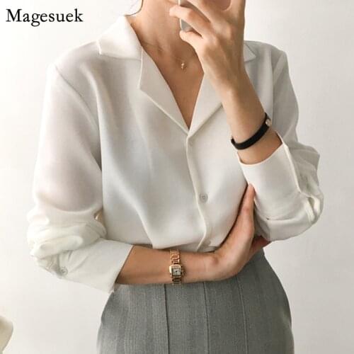 Autumn 2021 Solid White Chiffon Blouse New V-Neck Women Shirt Long Sleeve Women Blouses Slim Office Shirts Blusas Femininas 9379