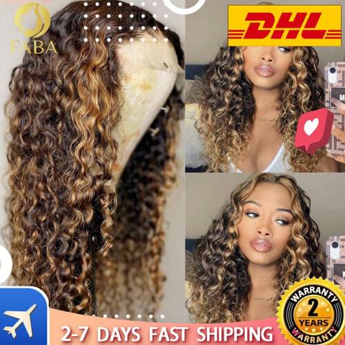 QINGSI Highlight 13*4 Lace Front Curly Hairline with Baby Hair Wigs Human Hair 4/27 Blonde Mixed Brown Human Hair Wigs