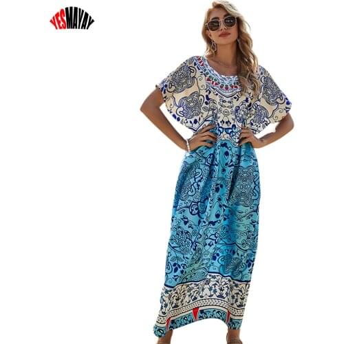 Dresses For Women 2021 Summer Boho Plus Size Maxi Long Dress Floral Patchwork Bohemia Beach Woman Dress O-neck Vestidos Mujer