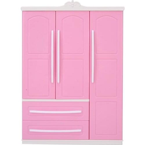 1:6 Plastic 3-Door Dollhouse Wardrobe Dolls House Furniture Accessories for Children Bedroom Acccessory Prentend Play Toys