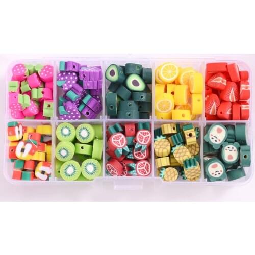 Cute Fruit Shape Polymer Clay Loose Spacer Beads Mixed Color Clay Beads 200Pcs/Box DIY Necklace Bracelet Jewelry Finding Making