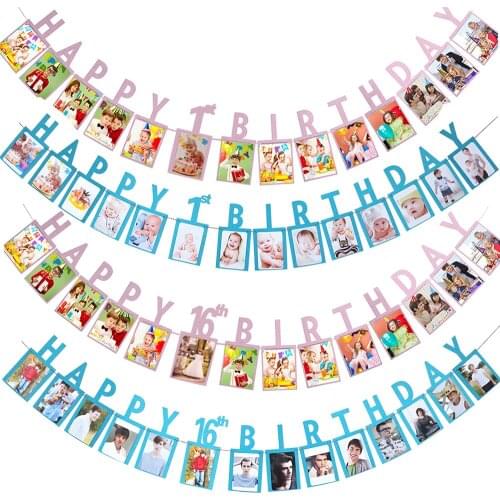 Baby Happy Birthday Boy Girl 1 /16/18/21/30/40/50/60 Years Old Paperboard Decoration for Birthday Party Photo Booth Wall Banner