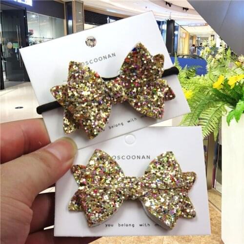 1PCS Cute Goldens Sequin Bows Elastic Hair Bands Hairpins 2020 Scrunchie Kids Creativity Korean Hair Accessories For Baby Girls