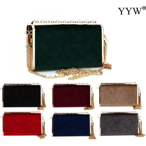 Luxury 2021 Women Velvet Clutch Bag With Pearl Tassel Exquisite Vintage Mini Wallet For Ladies Party Wedding Handbag Evening Bag