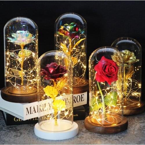Beauty And The Beast Rose, Enchanted Rose With LED Lights In Glass Dome For Valentines Day Thanksgiving Mothers Day Girls
