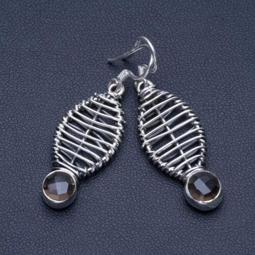 Natural Smoky Quartz 925 Sterling Silver Earrings 1 1/2" Q1801