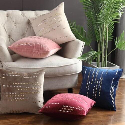 Bling Luxury Gold Silver Rivet Cushion Cover Velvet Pink Blue Ivory Camel Home Decorative Pillow Cover For Couch Sofa 45x45cm