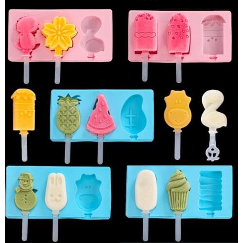 4 Hole Silicone Ice Cream Mould Ice Cube Tray Popsicle Barrel Diy Mold Dessert Ice Cream Mold with Popsicle Stick