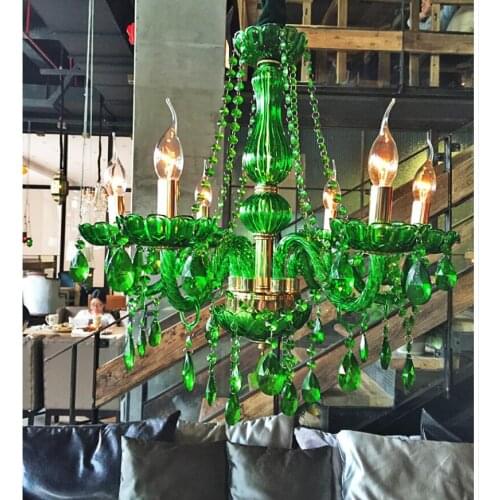 Modern Green Chandelier For Dining Room Bedroom Kitchen Light Fixtures D60cm Lustre De Cristal Deco Green Color Glass Chandelier