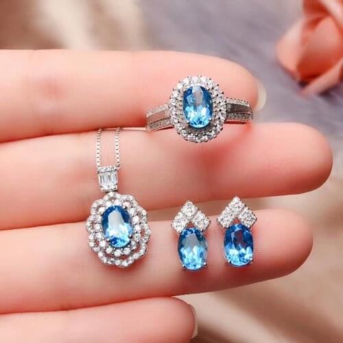Wedding Best Gift Topaz Set Natural Real Topaz 925 sterling silver 1pc Topaz pendant,1pc Topaz ring,2pcs Topaz Earring