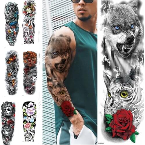Wolf Owl Color Tattoo Sticker Men Boy Dragon Body Art Waterproof Temporary Tatoo Paper Large Arm Pattern Fake Tatto Stickers