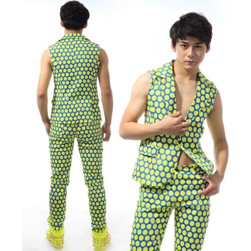 XS-5XL!! Fashion men wave point Cultivate ones morality suit waistcoat Han edition mens singer stage costumes