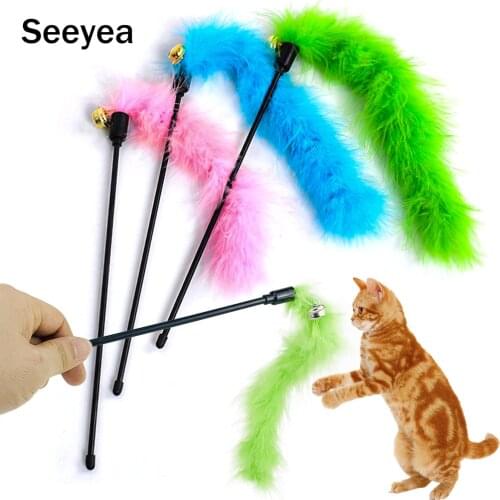 Random Color Funny Cat Stick Toys Colorful Turkey Feathers Tease Cat Stick Interactive Pet Toys For Cat Playing Toy Pet Supplies