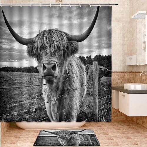 Animal Highland Cattle Cow Shower Curtains Set Bath Mats Rugs Carpet Entrance Door Mat Bathroom Decor Curtain Bathroom Products