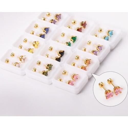 LUXUKISSKIDS 12Pairs/Lot 7mm Star Shape With Cubic Zirconia 2021 Trendy Gold Color Woman Jewelry Screw Back Stud Earrings Party