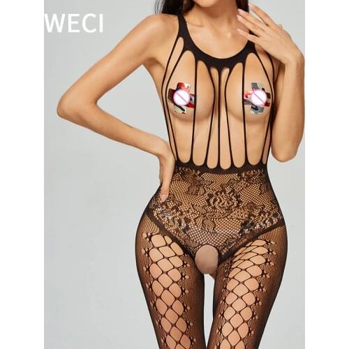 WECI Bodystocking Jumpsuit Female Held Sexy Hot Erotica Bodysuit Open Lingerie Plus Size Womens Clothing For Sex Stripper Outfit