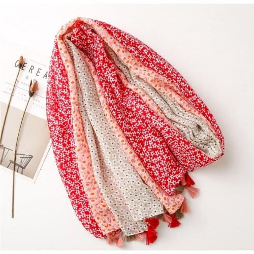 5 colors Scarves Lady Shawls Wraps 2021 Fashion Women Floral Tassel Viscose Scarf Soft Foulard Echarpe Muslim Patchwork Casual