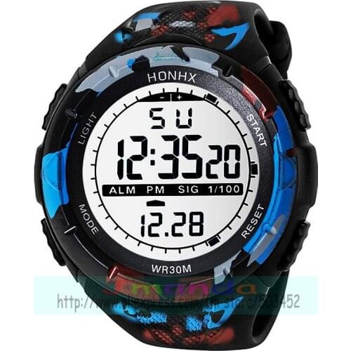 100pcs/lot HONHX 6006-138 big round dial men digital watch camo belt student silicone wrist watches wholesale digital watches