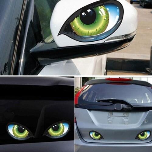 2Pcs 3D Stereo Reflective Cat Eyes Car Sticker Car Auto Side Fender Eye Stickers Adhesive Creative Rearview Mirror Deca #269128