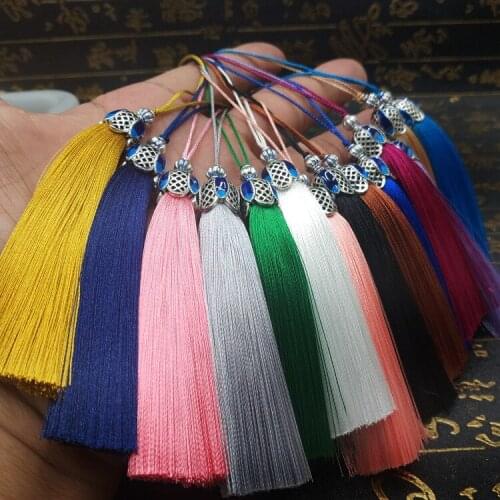 20pcs 9cm Beautiful Blue Crown Cap Tassel Soft Ice Silk Tassels for Earrings Charms Pendant DIY Jewelry Findings