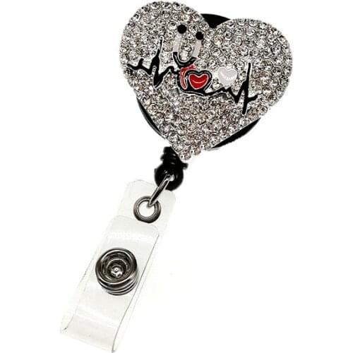 30pcs/lot Or 1pcs Heart Stethoscope Retractable Badge Reel Medical Nurse Badge Holder