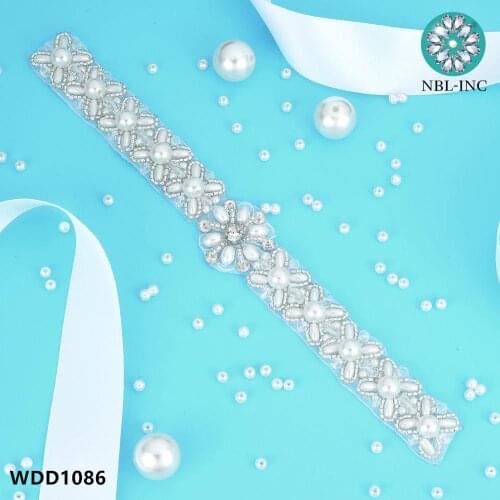30PCS) Wholesale bridal beaded pearl applique iron on sew on for wedding dress accessories WDD1086