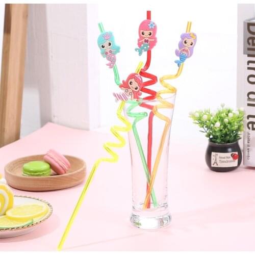 4PCS Cartoon Unicorn Mermaids Flamingo Straw High Quality Smoothie Drinking Straws For Milkshakes Ice Drinks Kids Party Supplies
