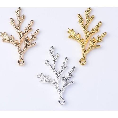 50 PCS 27.5*37mm Metal Alloy Gold Silver Color KC Gold Tone Branch Pendant Connectors Charm For Jewelry Making