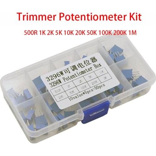 50Pcs/Lot 3296W Multiturn Trimmer Potentiometer Kit High Precision 3296 Variable Resistor 500R 1K 2K 5K 10K 20K 50K 100K 200K 1M