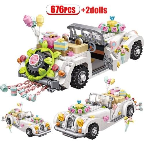 676pcs Mini City Street View Romantic Wedding Car Building Blocks Friends DIY Balloon Flower Vehicle Bricks Toys For Girls Gifts