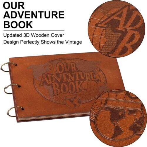 Retro ​Kraft Paper Adventure Album DIY Travel Photo Album Journal Adventure Book 60Pages Memorial album With 3D Wooden Cover