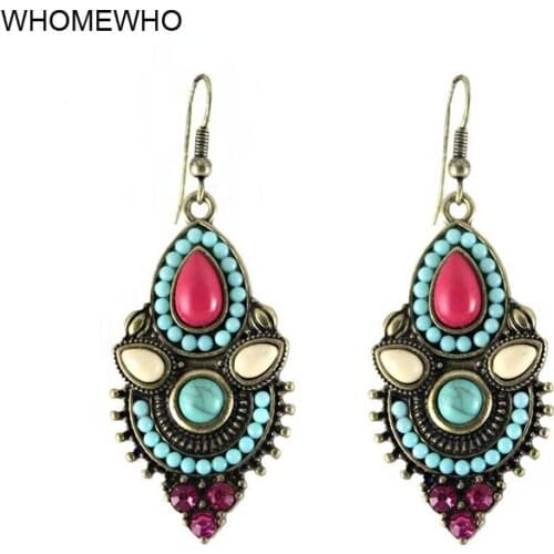 Antique Gold Indian Bridal Jhumki Bohemia Acrylic Beads Vintage Earrings Korean Fashion Wedding Engagement Party Club Jewelry