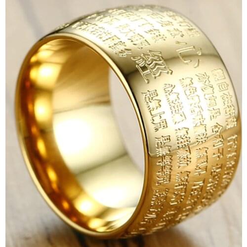 Vintage Buddha Rimbuu Sutra Spell Rune Faith Ring Buddhism Wide Ring Steel Rings For Women Men Buddhist Comfortable Fit Gifts