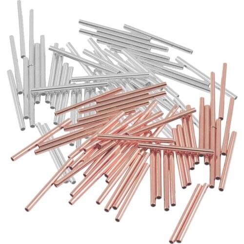 100 Pieces Metal Long Tube Spacer Beads 1.3mm Hole DIY Jewelry Making Findings, 20X1.5MM, Rose Gold And Silvery White